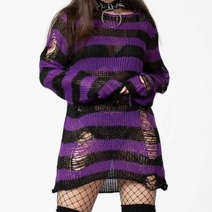 KILLSTAR Hazed Out Oversized Distressed Knit Sweater Purple XS-L